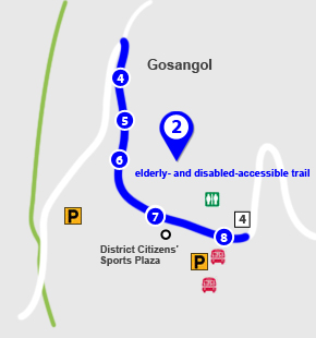 Trail 2: Barefoot Walkway -elderly- and disabled-accessible trail, District Citizens’ Sports Plaza, Gosangol