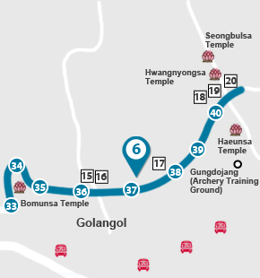 Trail 6: Path of Wishes - Bomunsa Temple, Golangol, Haeunsa Temple, Gungdojang (Archery Training Ground), Hwangnyongsa Temple, Seongbulsa Temple.