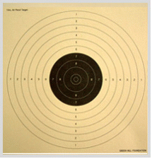 The target has concentric circles numbered from 10 points to 1 point; shots that hit closer to the center of the target are awarded more points.